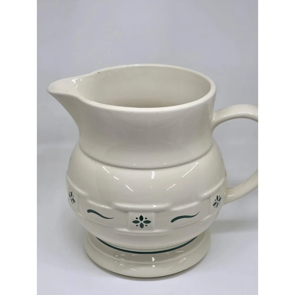 Longaberger Pitcher Woven Traditions Heritage Green Ceramic Pottery Creamer‎ Jug